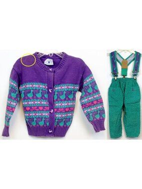 90s Hartstrings 2pc outfit 2T Country Duck Bows Cardigan Corduroy Pants Suspend